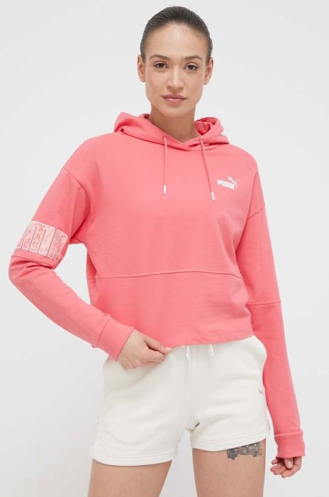 Бавовняна кофта Puma жіноча колір рожевий з капюшоном з принтом