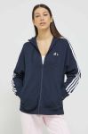 Бавовняна кофта adidas жіноча колір синій з капюшоном з аплікацією Бавовняна кофта adidas жіноча колір синій з капюшоном з аплікацією