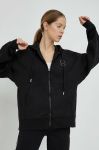 Кофта adidas by Stella McCartney колір чорний з капюшоном однотонна Кофта adidas by Stella McCartney колір чорний з капюшоном однотонна