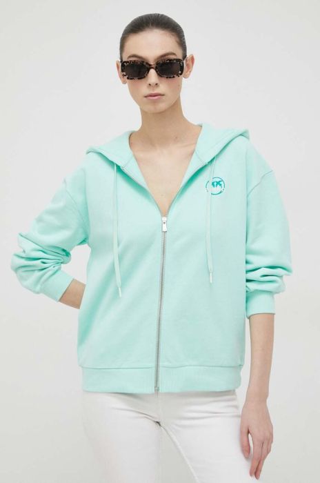 Бавовняна кофта Pinko жіноча колір зелений з капюшоном з принтом (3103145)