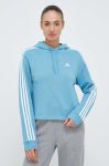 Бавовняна кофта adidas жіноча з капюшоном з аплікацією колір блакитний (3213831)