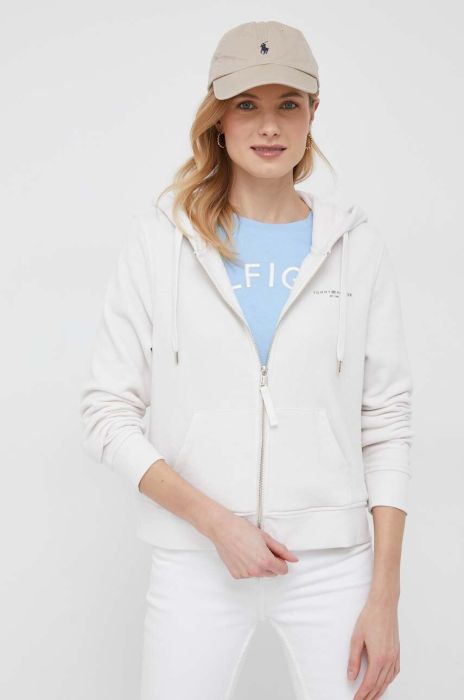Кофта Tommy Hilfiger жіноча колір бежевий з капюшоном однотонна (3090255) Кофта Tommy Hilfiger жіноча колір бежевий з капюшоном однотонна (3090255)
