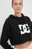 Бавовняна кофта DC жіноча колір чорний з капюшоном з принтом Бавовняна кофта DC жіноча колір чорний з капюшоном з принтом