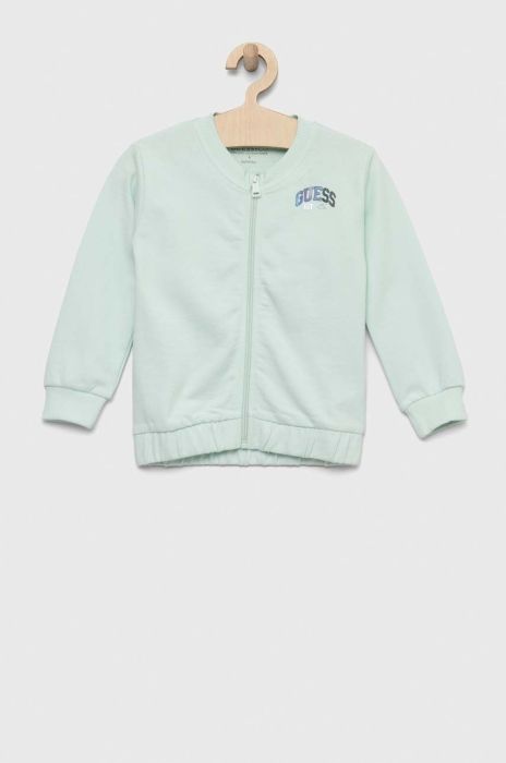 Дитяча бавовняна кофта Guess колір бірюзовий однотонна Дитяча бавовняна кофта Guess колір бірюзовий однотонна
