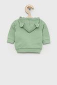Бавовняна кофта для немовлят United Colors of Benetton колір зелений з капюшоном однотонна Бавовняна кофта для немовлят United Colors of Benetton колір зелений з капюшоном однотонна