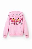 Дитяча бавовняна кофта Desigual Pink Panther колір рожевий з капюшоном з аплікацією Дитяча бавовняна кофта Desigual Pink Panther колір рожевий з капюшоном з аплікацією