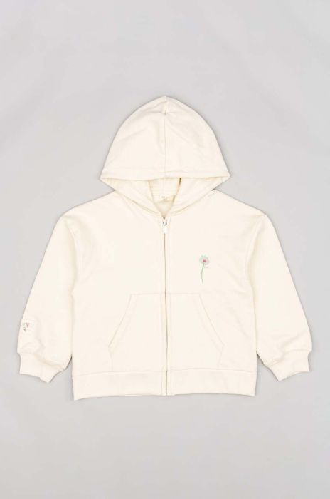 Дитяча бавовняна кофта zippy колір бежевий з капюшоном однотонна Дитяча бавовняна кофта zippy колір бежевий з капюшоном однотонна