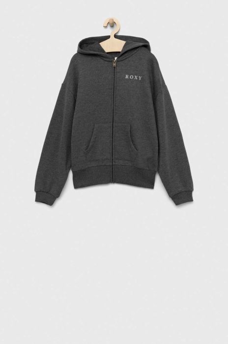 Дитяча кофта Roxy колір сірий з капюшоном однотонна Дитяча кофта Roxy колір сірий з капюшоном однотонна