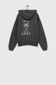 Дитяча кофта Roxy колір сірий з капюшоном однотонна Дитяча кофта Roxy колір сірий з капюшоном однотонна