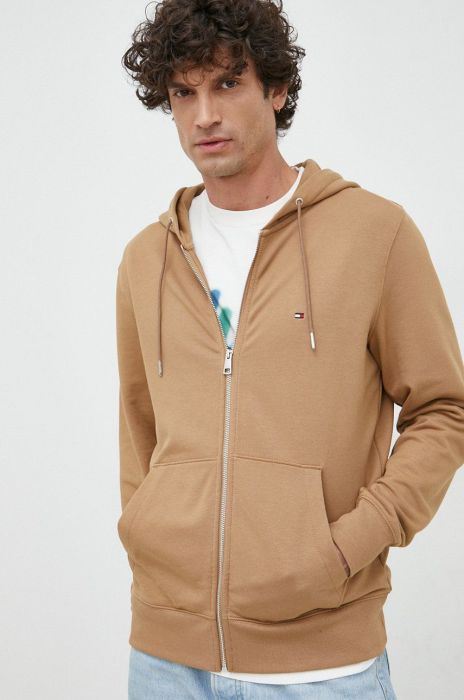 Кофта Tommy Hilfiger чоловіча колір бежевий з капюшоном однотонна (2877835) Кофта Tommy Hilfiger чоловіча колір бежевий з капюшоном однотонна (2877835)