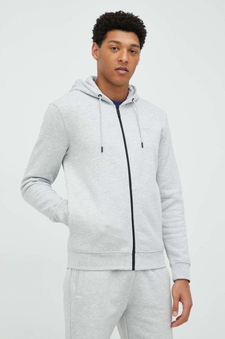 Кофта Guess чоловіча колір сірий з капюшоном меланж Кофта Guess чоловіча колір сірий з капюшоном меланж