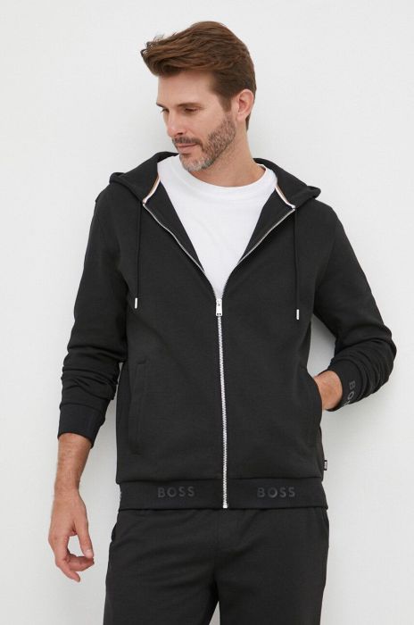 Кофта BOSS чоловіча колір чорний з капюшоном з принтом Кофта BOSS чоловіча колір чорний з капюшоном з принтом