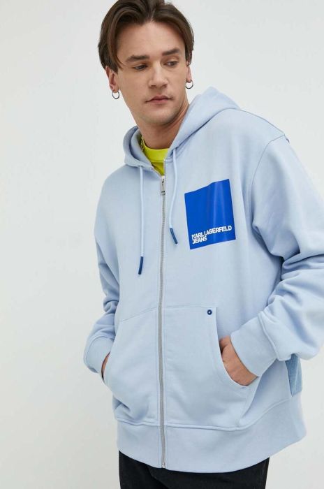 Кофта Karl Lagerfeld Jeans чоловіча з капюшоном з принтом колір блакитний Кофта Karl Lagerfeld Jeans чоловіча з капюшоном з принтом колір блакитний