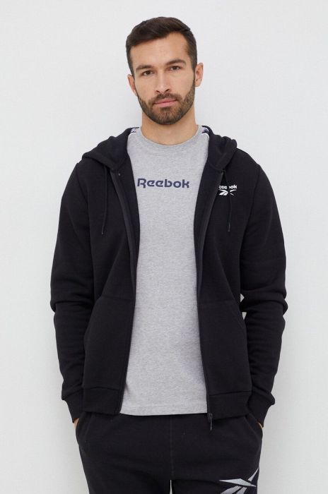 Кофта Reebok чоловіча колір чорний з капюшоном однотонна (3038955) Кофта Reebok чоловіча колір чорний з капюшоном однотонна (3038955)
