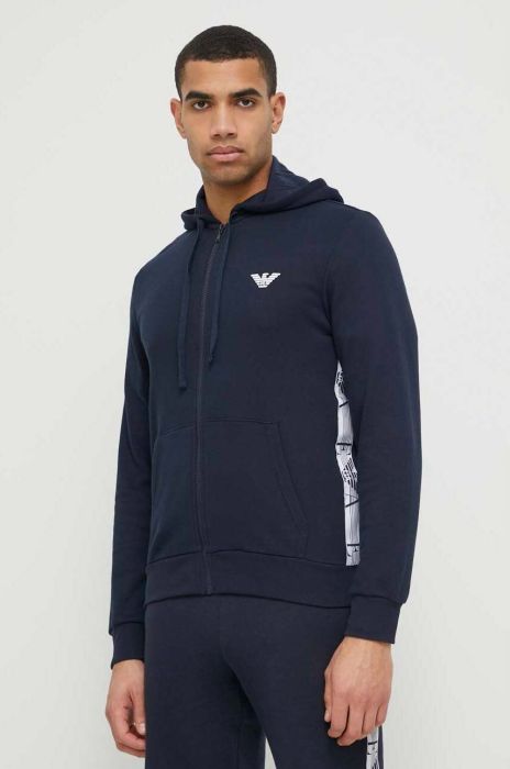 Кофта Emporio Armani Underwear чоловіча колір синій з капюшоном візерунок Кофта Emporio Armani Underwear чоловіча колір синій з капюшоном візерунок