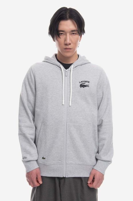 Бавовняна кофта Lacoste чоловіча колір синій з капюшоном з аплікацією SH2481-166 Бавовняна кофта Lacoste чоловіча колір синій з капюшоном з аплікацією SH2481-166