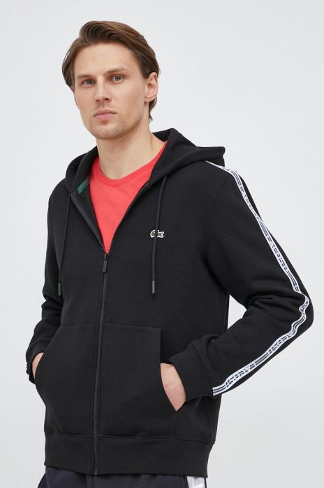 Кофта Lacoste чоловіча колір чорний з капюшоном з принтом SH5065-031 Кофта Lacoste чоловіча колір чорний з капюшоном з принтом SH5065-031