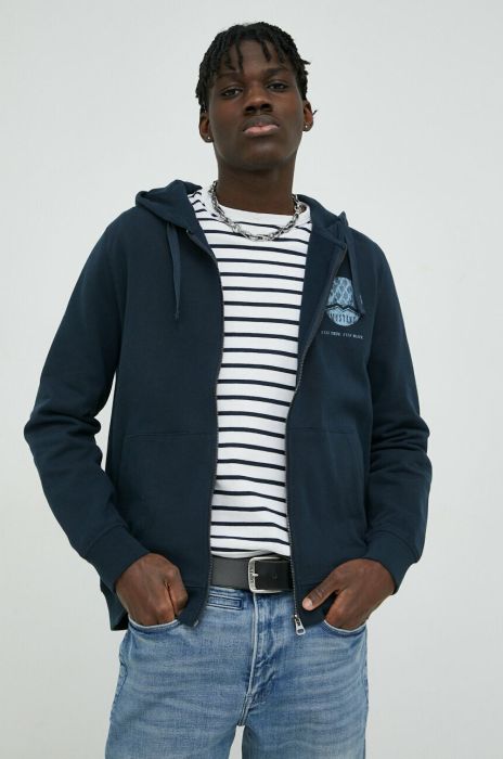 Бавовняна кофта Mustang чоловіча колір синій з капюшоном з принтом (3063945) Бавовняна кофта Mustang чоловіча колір синій з капюшоном з принтом (3063945)