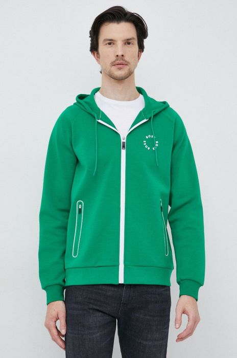 Кофта BOSS BOSS GREEN чоловіча колір зелений з капюшоном з принтом Кофта BOSS BOSS GREEN чоловіча колір зелений з капюшоном з принтом