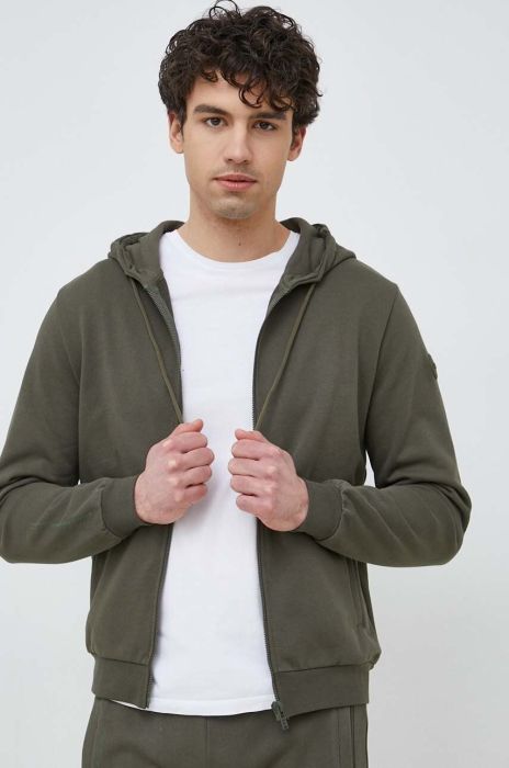 Бавовняна кофта Colmar чоловіча колір зелений з капюшоном однотонна