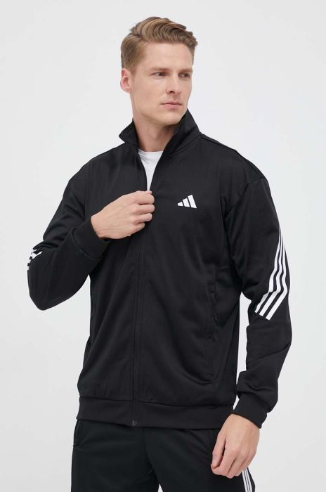 Тренувальна кофта adidas Performance 3-Stripes колір чорний з принтом Тренувальна кофта adidas Performance 3-Stripes колір чорний з принтом