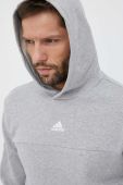 Бавовняна кофта adidas чоловіча колір сірий з капюшоном з принтом (3233285)
