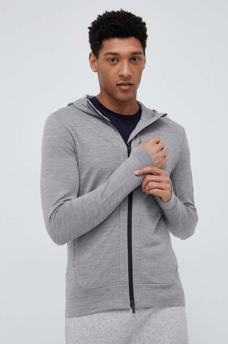 Спортивна кофта Icebreaker Quantum III колір сірий з капюшоном меланж Спортивна кофта Icebreaker Quantum III колір сірий з капюшоном меланж