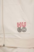 Бавовняна кофта лаунж HUGO колір бежевий з капюшоном однотонна