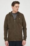 Бавовняна кофта Lyle & Scott чоловіча колір зелений з капюшоном однотонна Бавовняна кофта Lyle & Scott чоловіча колір зелений з капюшоном однотонна