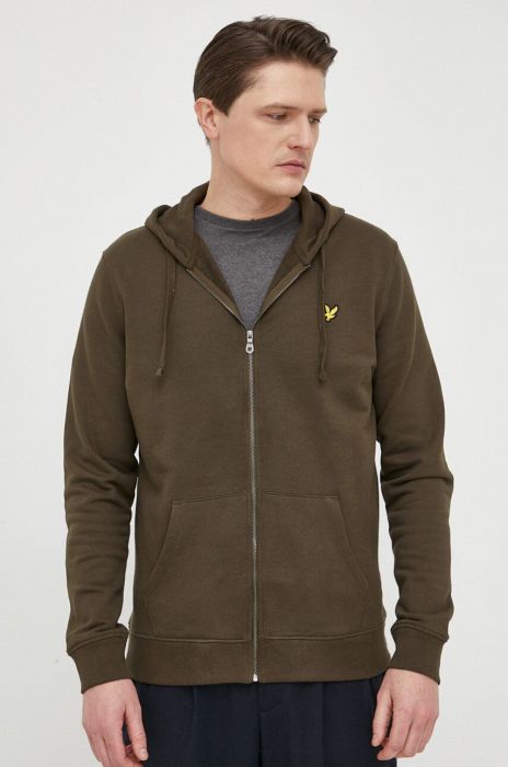Бавовняна кофта Lyle & Scott чоловіча колір зелений з капюшоном однотонна Бавовняна кофта Lyle & Scott чоловіча колір зелений з капюшоном однотонна