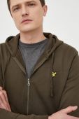 Бавовняна кофта Lyle & Scott чоловіча колір зелений з капюшоном однотонна Бавовняна кофта Lyle & Scott чоловіча колір зелений з капюшоном однотонна