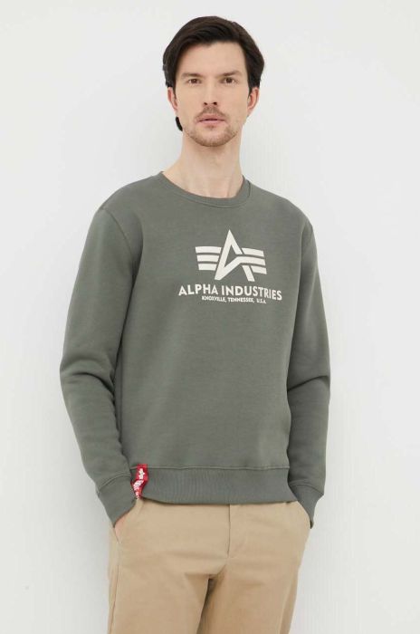 Кофта Alpha Industries чоловіча колір зелений з принтом 178302.432-VintageGre Кофта Alpha Industries чоловіча колір зелений з принтом 178302.432-VintageGre