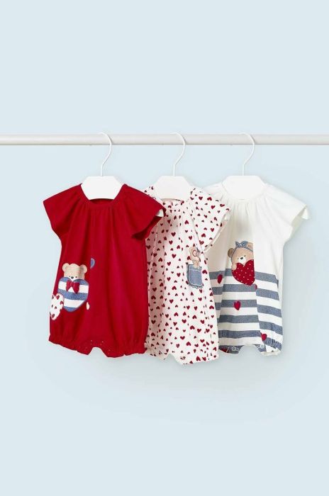 Бавовняний ромпер для немовлят Mayoral Newborn 3-pack колір червоний (3061264) Бавовняний ромпер для немовлят Mayoral Newborn 3-pack колір червоний (3061264)