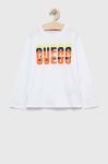Дитячий бавовняний лонгслів Guess колір білий з принтом (2882598)