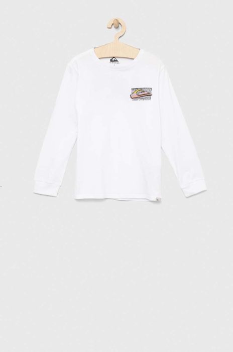 Дитячий бавовняний лонгслів Quiksilver колір білий з принтом