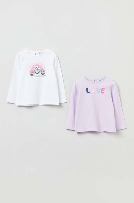 Бавовняний лонгслів для немовлят OVS 2-pack колір фіолетовий