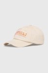 Бавовняна бейсболка Guess колір бежевий візерунок Бавовняна бейсболка Guess колір бежевий візерунок