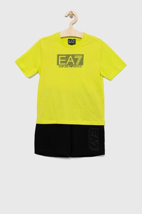 Дитячий бавовняний комплект EA7 Emporio Armani колір зелений