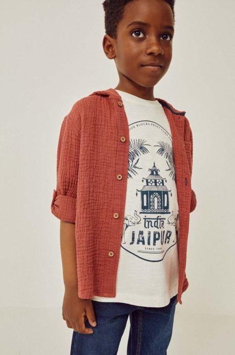 Дитяча бавовняна сорочка zippy колір коричневий