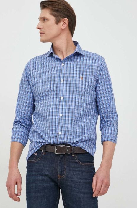 Сорочка Polo Ralph Lauren чоловіча slim класичний комір колір блакитний Сорочка Polo Ralph Lauren чоловіча slim класичний комір колір блакитний