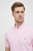 Бавовняна сорочка Polo Ralph Lauren чоловіча колір рожевий slim комір button-down (3069832)