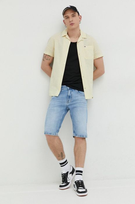 Сорочка з домішкою льону Tommy Jeans колір жовтий regular