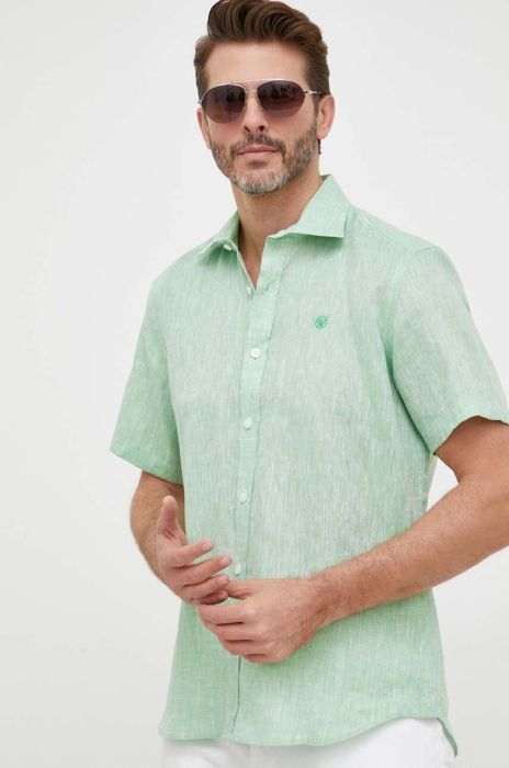 Сорочка з льону North Sails колір зелений regular класичний комір