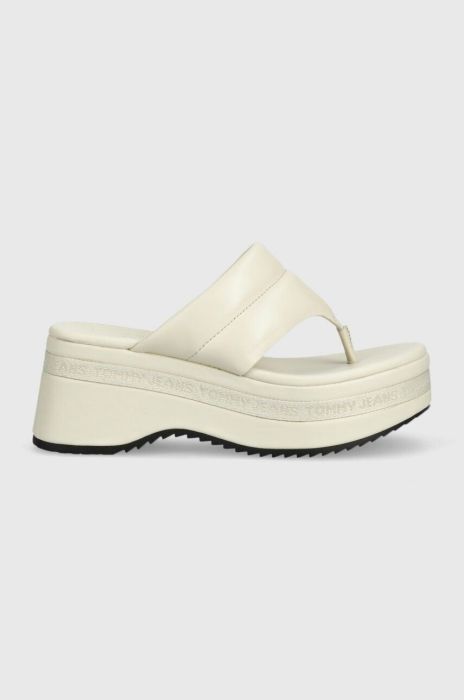 Шкіряні в'єтнамки Tommy Jeans SANDAL PADDED жіночі колір бежевий на платформі EN0EN02075 Шкіряні в'єтнамки Tommy Jeans SANDAL PADDED жіночі колір бежевий на платформі EN0EN02075