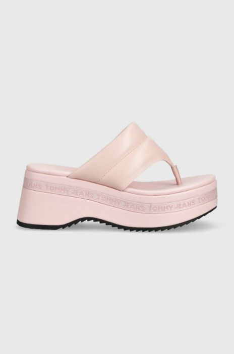 Шкіряні в'єтнамки Tommy Jeans SANDAL PADDED жіночі колір рожевий на платформі EN0EN02075 Шкіряні в'єтнамки Tommy Jeans SANDAL PADDED жіночі колір рожевий на платформі EN0EN02075