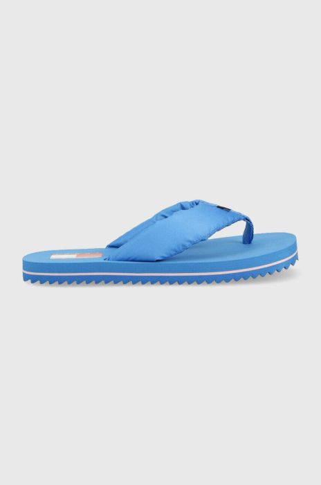 В'єтнамки Tommy Jeans FLAG EVA BEACH SANDAL жіночі на плоскому ходу EN0EN02111 колір блакитний В'єтнамки Tommy Jeans FLAG EVA BEACH SANDAL жіночі на плоскому ходу EN0EN02111 колір блакитний