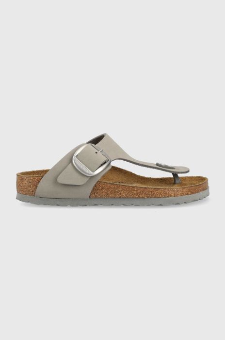 Замшеві в'єтнамки Birkenstock Gizeh Big Buckle жіночі колір сірий на плоскому ходу 1022205 Замшеві в'єтнамки Birkenstock Gizeh Big Buckle жіночі колір сірий на плоскому ходу 1022205
