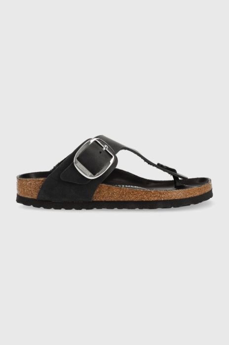 Замшеві в'єтнамки Birkenstock Gizeh Big Buckle жіночі колір чорний на плоскому ходу Замшеві в'єтнамки Birkenstock Gizeh Big Buckle жіночі колір чорний на плоскому ходу