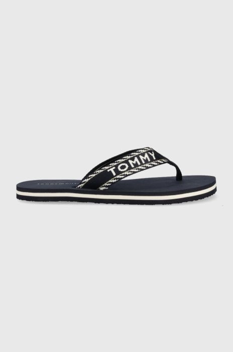 В'єтнамки Tommy Hilfiger TOMMY WEBBING SANDAL жіночі колір синій на плоскому ходу FW0FW07143 В'єтнамки Tommy Hilfiger TOMMY WEBBING SANDAL жіночі колір синій на плоскому ходу FW0FW07143