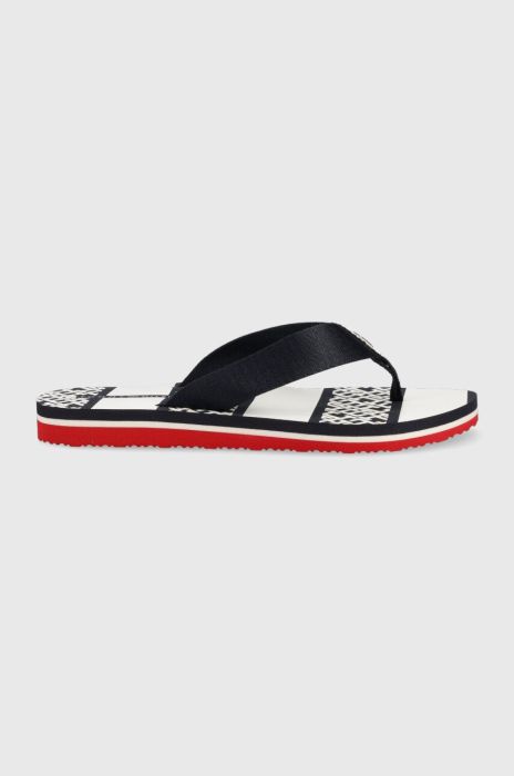В'єтнамки Tommy Hilfiger TH MONOGRAM ESSENTIAL SANDAL жіночі колір синій на плоскому ходу FW0FW07162 В'єтнамки Tommy Hilfiger TH MONOGRAM ESSENTIAL SANDAL жіночі колір синій на плоскому ходу FW0FW07162